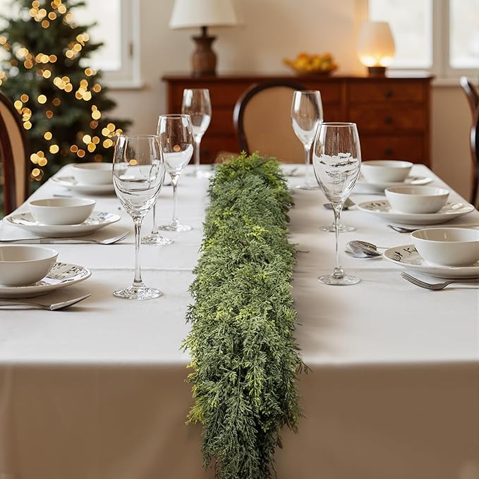 6 ft Christmas Garland, Cedar Garland, Real Touch Cypress Garlands, Green Artificial Greenery Garland for Mantel Indoor Outdoor Christmas Decorations-CasaMuseHome