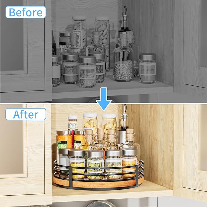 10" Lazy Susan Turntable Organizer - Wood Round Lazy Susan for Cabinet Kitchen Countertop Dining Table Pantry Cupboard Bathroom Coffee Bar Storage Home Decor-CasaMuseHome