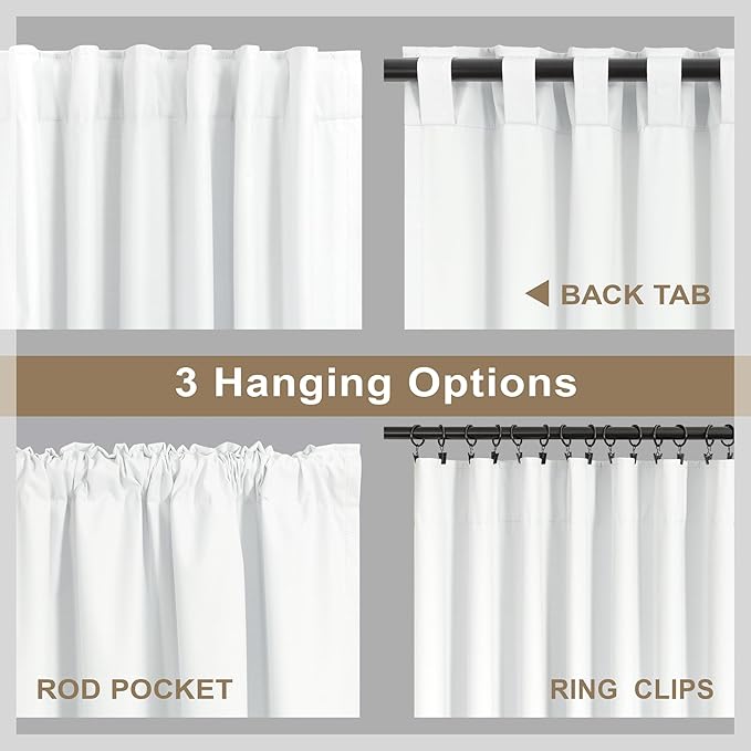 80 Inch Closet Curtains for Open Closet Doors Sliding Panels Neutral White Linen Blackout Curtain for Bedroom Window Light Blocking Insulated Drapes for Summer Heat Living Room Back Tab Length 80 Long-CasaMuseHome