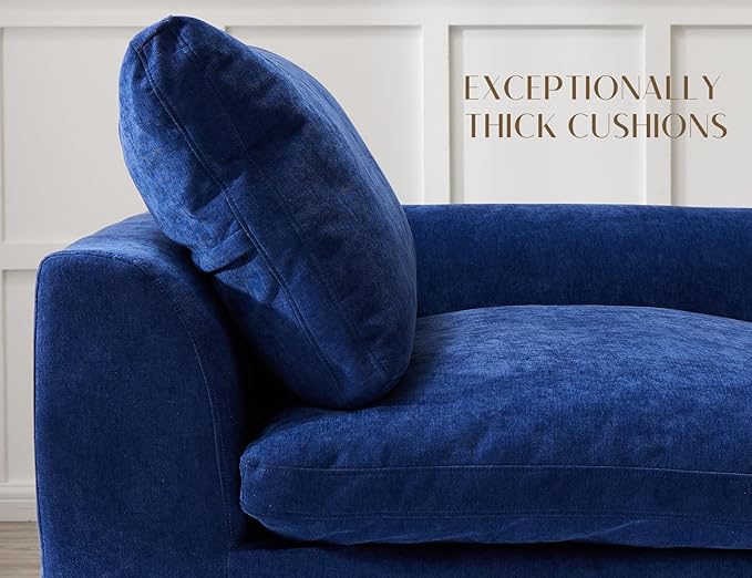 110" Cloud Sectional Couches for Living Room, Boneless L-Shape Couch with Ottoman, 3 Seater Modular Sectional Sofa, Blue-CasaMuseHome