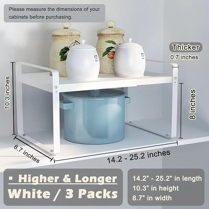 3 Pack Expandable Cabinet Shelf Organizer Kitchen Shelf Riser Stackable Pantry Shelves Kitchen Organizers and Storage Metal Spice Rack Countertop Organizer Cupboard Adjustable Shelfs Desk Rack Shelf-CasaMuseHome