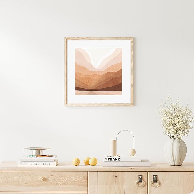 16x16 Picture Frame Natural Solid Oak Photo Frames with 12x12 Removable Mat Wall Hanging Large Handcrafted Frame with HD Plexiglass Wall and Tabletop Display Large Poster Frame-CasaMuseHome