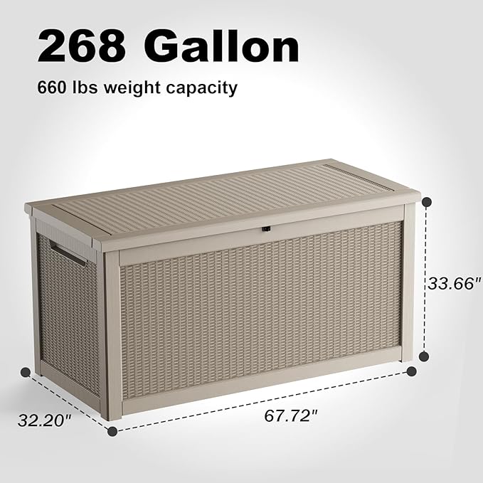 260 Gallon Outdoor Deck Box,Storage Lockable Waterproof Patio Furniture,Garden Tools,Cushions,Pool Accessories Outside Storage Resin Box(Grey)-CasaMuseHome