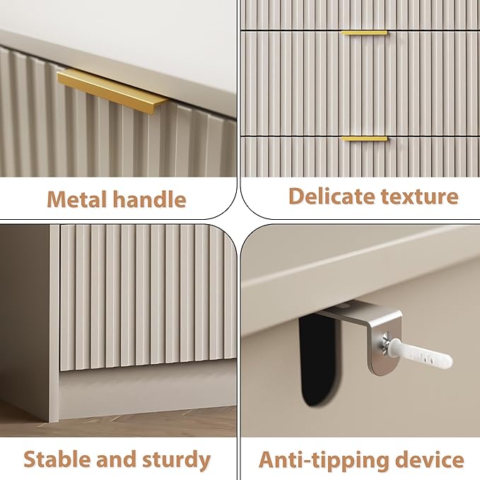 5 Drawer Dresser for Bedroom, Tall Dresser Chest of Drawers with Gold Handles, 32 Inch Wide Nightstand with for Bedroom, Living Rooms, Offices, and Entryways, Beige-CasaMuseHome