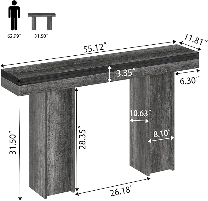 55Inch Farmhouse Console Table,Wooden Rectangular Sofa Table Behind The Couch,Entryway Console Table with Storage for Living Room, Hallway,Entrance (Grey)-CasaMuseHome