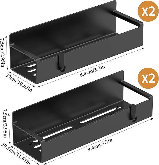 4 Pack Magnetic Spice Rack Organizer for Refrigerator and Oven, Matt Black Fridge Organizers and Storage for Kitchen-CasaMuseHome