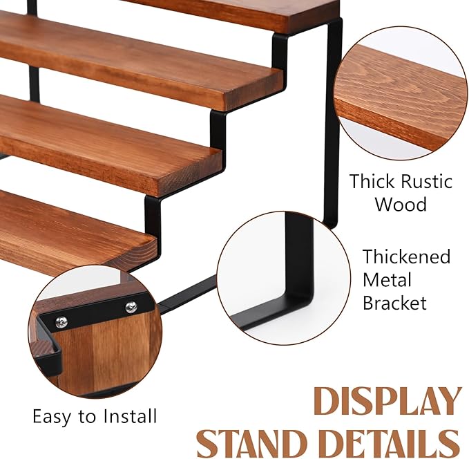 4 Tier Wooden Display Riser Stand Perfume Organizer with Metal Stand, Dessert Table Display Set, Food Display Stands for Party, Brown Rustic Solid Wood Shelf for Cupcakes, Perfume, Cologne, Spiece-CasaMuseHome
