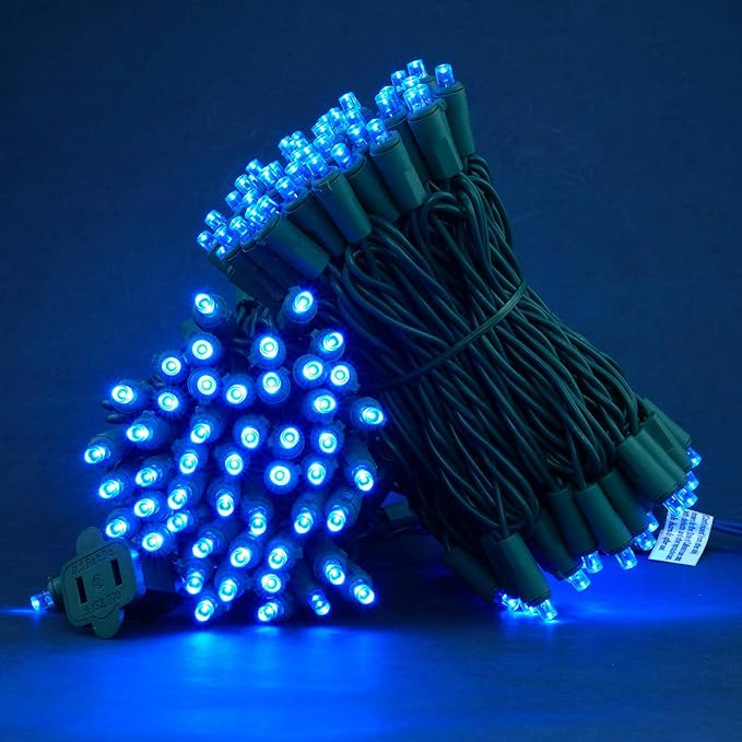 200 Count Blue Wide Angle LED Christmas Lights, 66 ft Green Wire UL Certified Commercial Grade 5mm Holiday String Light Set (Blue)-CasaMuseHome
