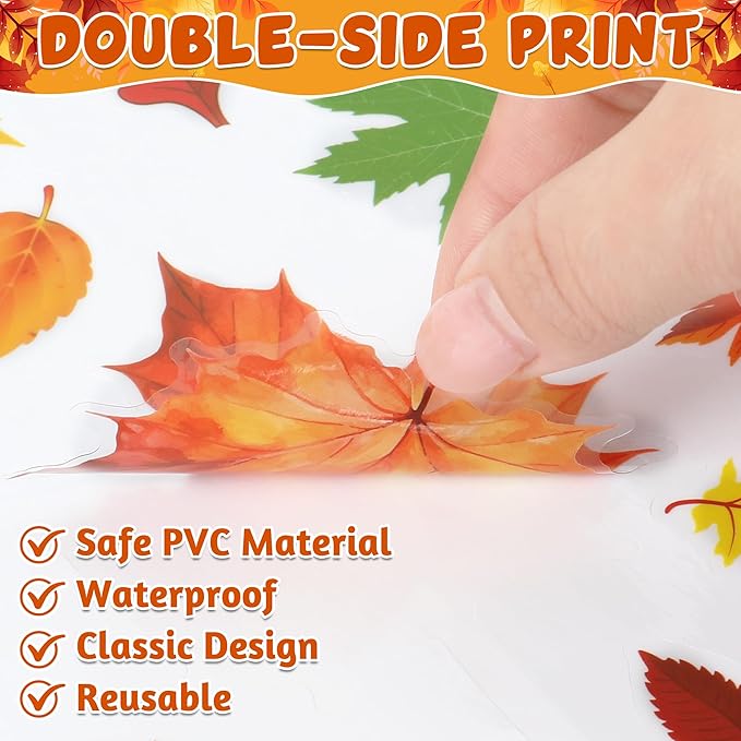 9 Sheets Fall Decorations, 274 PCS Fall Window Clings, Double Sided Autumn Stickers with Maple Leaves Pumpkin Nuts, Autumn Window Clings for Party Thanksgiving Decor Indoor Outdoor Accessories-CasaMuseHome