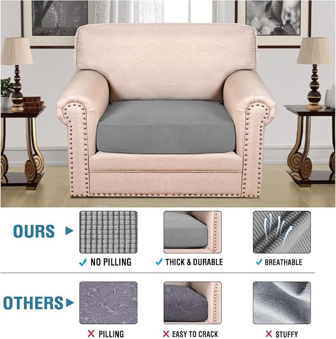 H.VERSAILTEX Super Stretch Individual Seat Cushion Covers Sofa Covers Couch Cushion Covers Slipcover Sets Thick Jacquard Textured Twill Fabric (1 Piece Chair Cushion Cover, Dove)-CasaMuseHome
