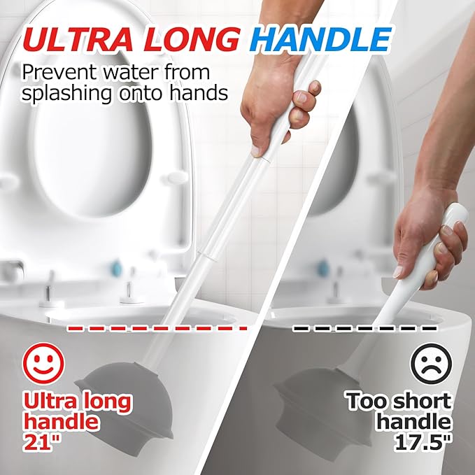 2Pack 2 in 1 Toilet Brush and Plunger Set, Extended Handle Plunger，Toilet Bowl Brush Plunger Set,Bathroom Cleaning Tools ，Toilet Brush Plunger Combo，Cleaning Brush，Cleaning Supplies(White)-CasaMuseHome