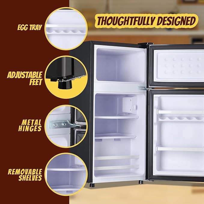 2.4 Cu.ft Mini Fridge with Freezer Compact Fridge Refrigerator Dual Door Small Fridge Senven Temp Gear Removable Shelves Dark Grey-CasaMuseHome