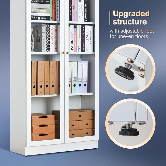 32" Wide Metal Storage Cabinet with Acrylic Doors and 4 Adjustable Shelves, 71" Tall Bookshelf, 5-Tier Freestanding Kitchen Pantry Cabinet with Anti-Tipping for Small Spaces/Kitchen/Living Room-CasaMuseHome