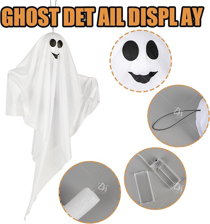 4 Pack Halloween Hanging Ghosts, 27.5 Inch with Light Up Ghost Kit for Indoor Outside Ornaments, Spooky Yard Tree Halloween Decorations Outdoor, Party Décor-CasaMuseHome