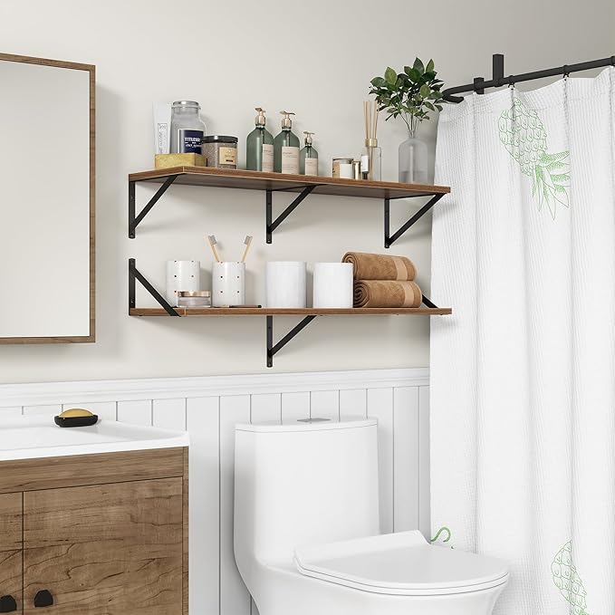 36"W x 10"D Floating Shelves, 10 Inch Deep Walnut Floating Shelves, Farmhouse Rustic Deep Wall Shelves for Home Decor, Wide Large Floating Shelf for Bathroom, Living Room, Kitchen, Study Room-CasaMuseHome