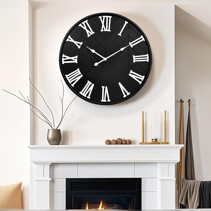 30 Inch Large Wall Clock Farmhouse Style - Black Silent Non-Ticking Rustic Decor for Living Room, Kitchen, Bedroom-CasaMuseHome