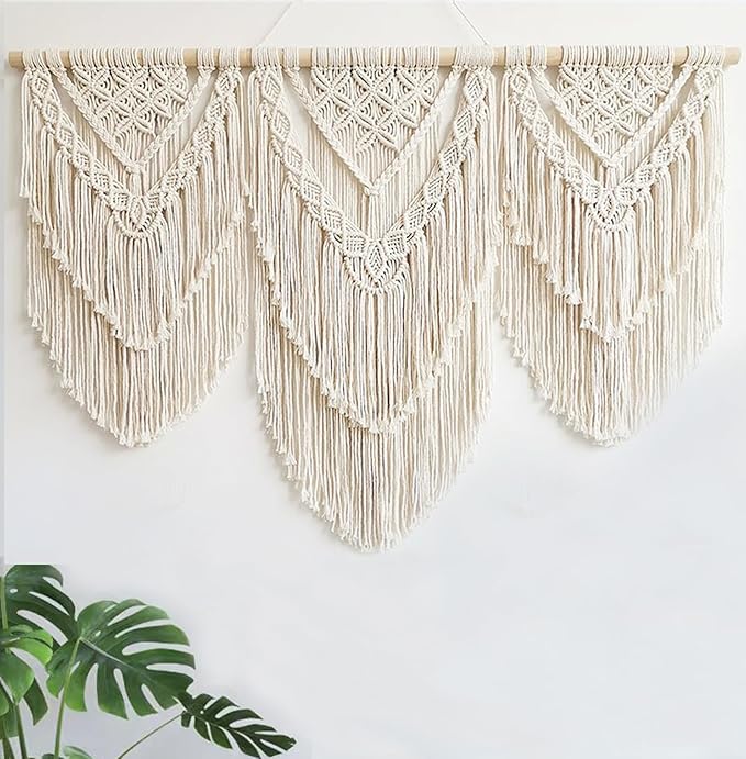 Achart Macrame Wall Hanging Large- Boho Wall Decor- large wall art- Wall Decor Living Room- Macrame Tapestry Boho Decor for Bedroom (Beige-H)-CasaMuseHome