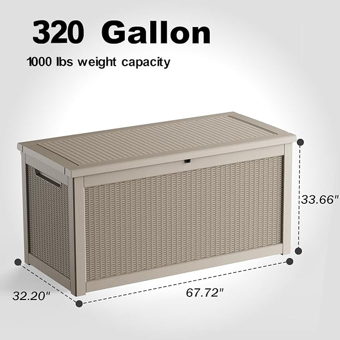 320 Gallon Outdoor Storage Box Waterproof, UV Resistant Resin Deck Box with Hydraulic Rod, Lockable Design and Enhanced Durability for Patio, Garden, and Poolside Use-CasaMuseHome