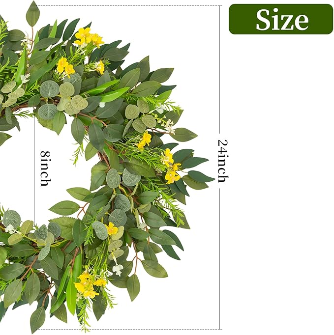24 Inch Eucalyptus Greenery Wreaths for Front Door, Large Artificial Outdoor Spring Summer Wreath for Porch, Window, Farmhouse, Home Decor - All Seasons-CasaMuseHome