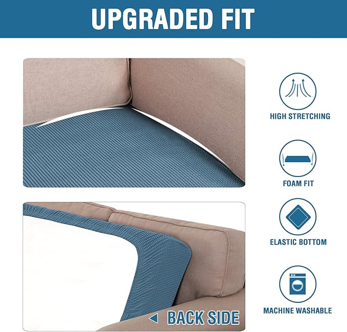 H.VERSAILTEX Super Stretch Individual Seat Cushion Covers Sofa Covers Couch Cushion Covers Slipcover Sets Thick Jacquard Textured Twill Fabric (1 Piece Chair Cushion Cover, Dusty Blue)-CasaMuseHome