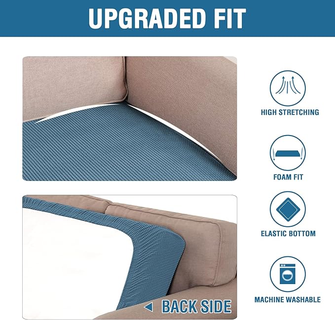 H.VERSAILTEX Super Stretch Individual Seat Cushion Covers Sofa Covers Couch Cushion Covers Slipcover Sets Thick Jacquard Textured Twill Fabric (1 Piece Sofa Cushion Cover, Dusty Blue)-CasaMuseHome