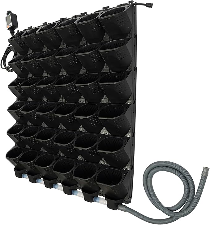 36 Pockets Hanging Planter Bags, Vertical Wall Mounted Plant Planting Grow Bags, Stackable Wall Planter with Timer, Self Watering Hanging Planters for Outdoor Indoor Garden-Black-CasaMuseHome