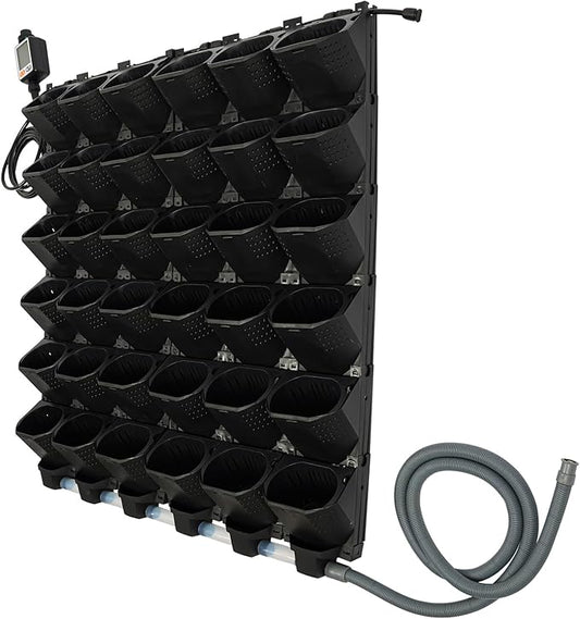36 Pockets Hanging Planter Bags, Vertical Wall Mounted Plant Planting Grow Bags, Stackable Wall Planter with Timer, Self Watering Hanging Planters for Outdoor Indoor Garden-Black-CasaMuseHome