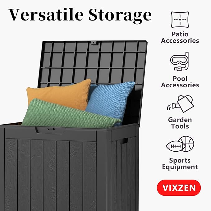37 Gallon Deck Box Large Outdoor Storage for Patio Furniture,Outdoor Cushions,Garden Tools and Pool Supplies,Waterproof,Resin,Lockable(Black)-CasaMuseHome