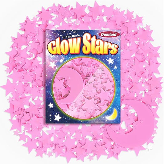 201 Pcs Glow in The Dark Stars Stickers for Ceiling, Pink Toddler Wall Room Decor Gifts, Luminous 3D Glowing Stars Stocking Stuffers for Kids Boys Girls-CasaMuseHome