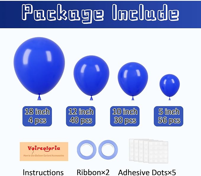 130pcs Royal Blue Balloons Different Sizes 18" 12" 10" 5" Party Latex Balloons for Birthday Graduation Baby Shower Anniversary Nautical Party Decorations-CasaMuseHome