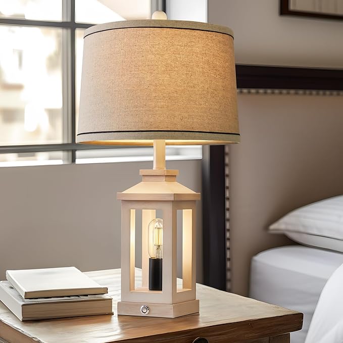 23.75" Retro Farmhouse USB C+A Ports Table Lamp with 3 Way Dimmable Touch Control White Nightlight Vintage Modern Lamp for Living Room Bedroom with 2 Light Sources-CasaMuseHome
