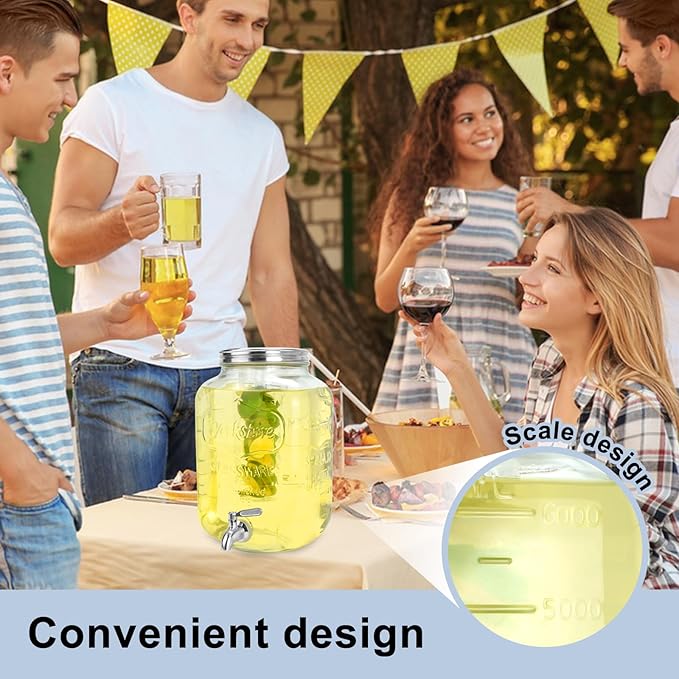 2 Gallon Glass Drink Dispensers For Parties,Beverage Dispensers With Stand And 100% Leakproof Stainless Steel Spigot.Glass Water Jug Dispenser,Lemonade Dispenser,Mason Jar.-CasaMuseHome