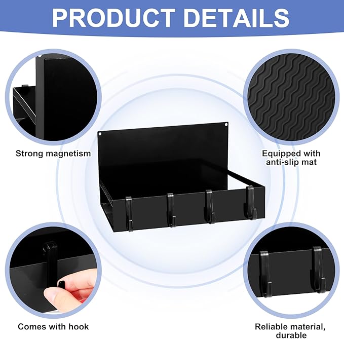 3 Pack Magnet Garage Organizer Magnetic Spice Rack for Refrigerator 20 lb Capacity Shelf Hanging Heavy Duty Magnetic Fridge Side for Organize Garage Tools(Black)-CasaMuseHome