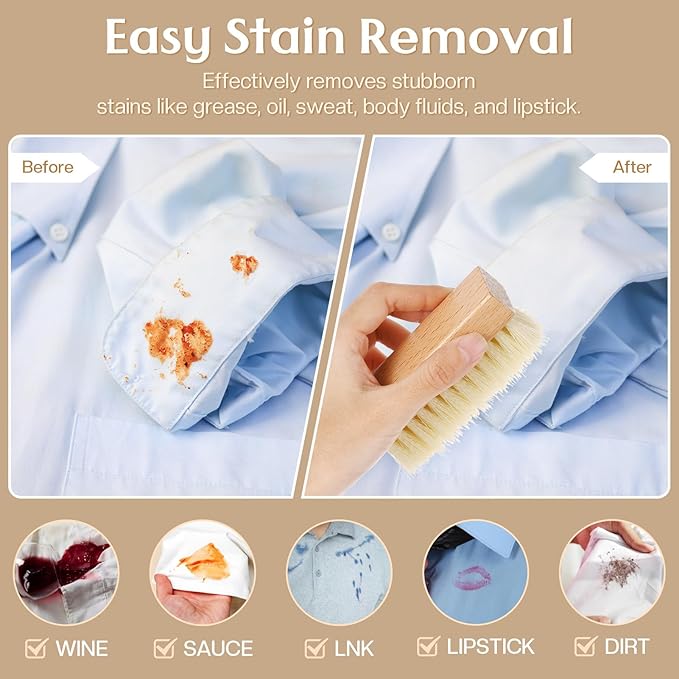 3 Pcs Wood Laundry Stain Brush Stain Remover Brushes with Boar Bristle Small Stain Brush for Clothes for Scrubbing Stains from Furniture Fabric Leather(3 Pcs F)-CasaMuseHome