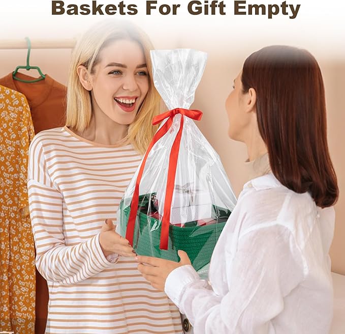 3 Pack Small Storage Baskets for Organizing, Cute Woven Decorative Gift Baskets for Shelves, Mini Closet Organizer Bins with Handles, 11.81''Lx7.87''Wx4.72''H-Green-CasaMuseHome