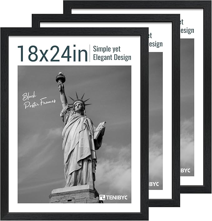 18x24 Poster Frame 3 Pack - Black Woodgrain, Solid Wood Gallery Picture Frame - Wall Hanging-CasaMuseHome