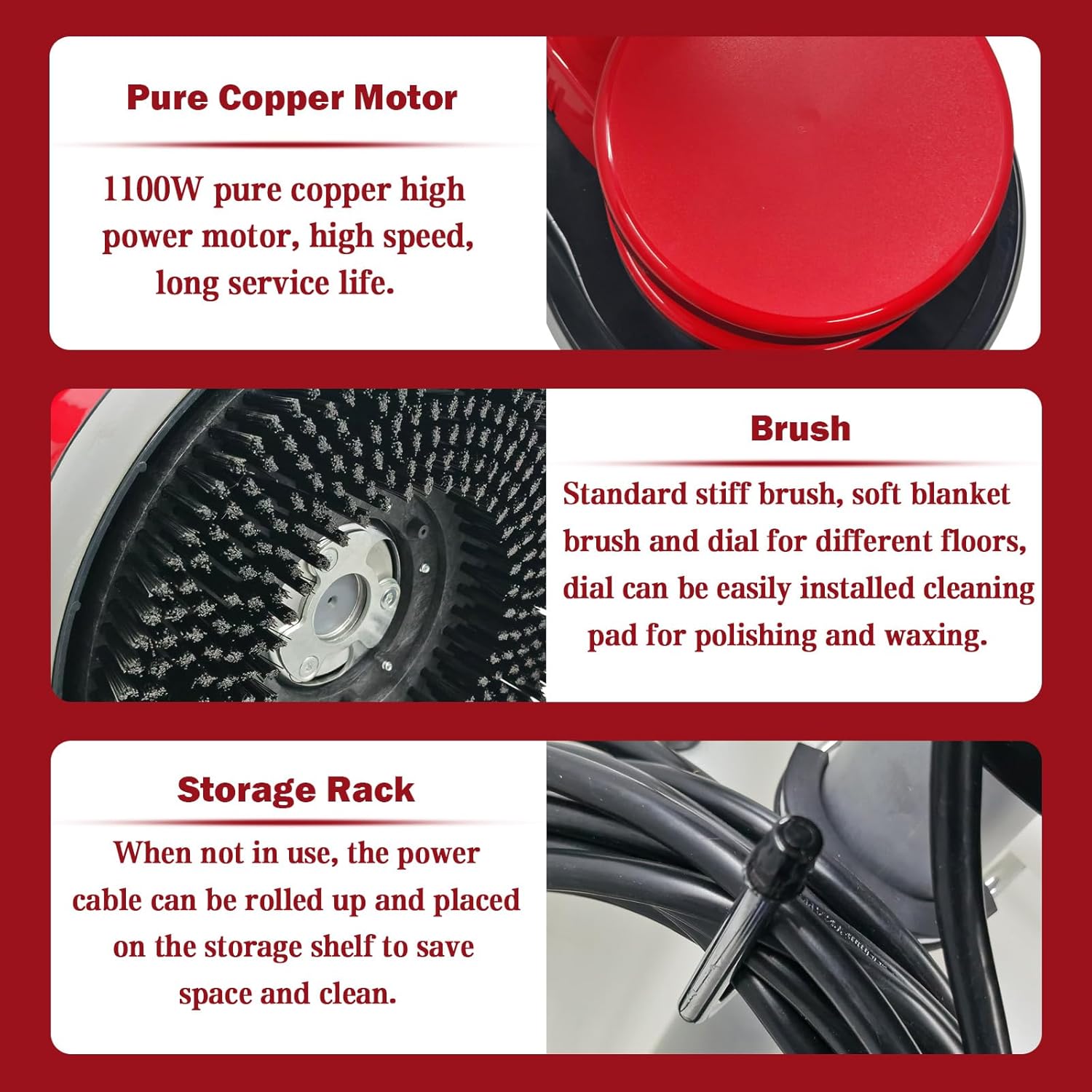 TECHTONGDA Floor Polisher & Buffer Commercial Floor Buffer Scrubber 17" Carpet Cleaning Machine 154RPM Industrial Orbiter Floor Cleaning with 3gal Tank and 3 Brush heads