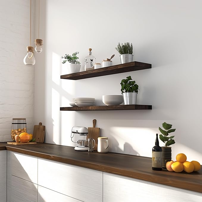 36 Inch Floating Shelves for Wall Rustic Brown Wood Wall Shelves for Bedroom Set of 4-CasaMuseHome