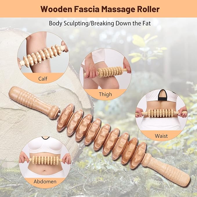 6 Pcs Wood Therapy Massage Tools, Meifuly Professional Complete Maderotherapia Wooden Massager Kit for Body Shaping, Lymphatic Drainage, Muscle Pain Relief, Anti-Cellulite (with Storage Bag)-CasaMuseHome