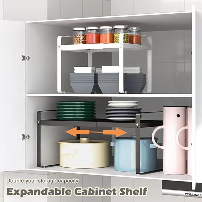 3 Pack Expandable Cabinet Shelf Organizer Kitchen Shelf Riser Stackable Pantry Shelves Kitchen Organizers and Storage Metal Spice Rack Countertop Organizer Cupboard Adjustable Shelfs Desk Rack Shelf-CasaMuseHome