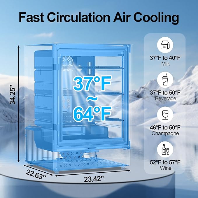 24 Inch Beverage Refrigerator, 5.2 Cu. Ft. Drink Refrigerator with Glass Door, 200 Cans Under Counter & Freestanding Drink Fridge, Reversible Door, Built-In Beverage Cooler for Kitchen, Bar or Office.-CasaMuseHome