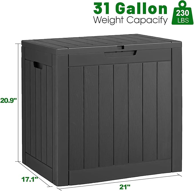 32 Gallon Deck Box Lockable Resin Indoor Outdoor Storage Box waterproof Outdoor Container for Patio Furniture, Pool Accessories, Cushions, Garden Tools, Sports Equipment-CasaMuseHome