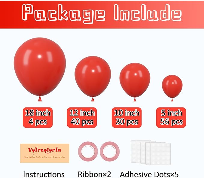 130pcs Red Balloons Different Sizes 18" 12" 10" 5" Party Latex Balloons for Valentine's Day Birthday Christmas Baby Shower Wedding Anniversary Party Decorations-CasaMuseHome