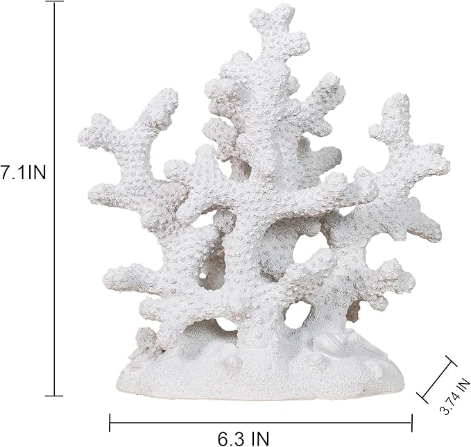 7.1" H White Coral Decor, Resin Statue, Nautical Decorations for Home, Bedroom, Bathroom, Living Room, Beach/Coastal/Ocean Themed Cabinet Shelf Tabletop Decor-CasaMuseHome