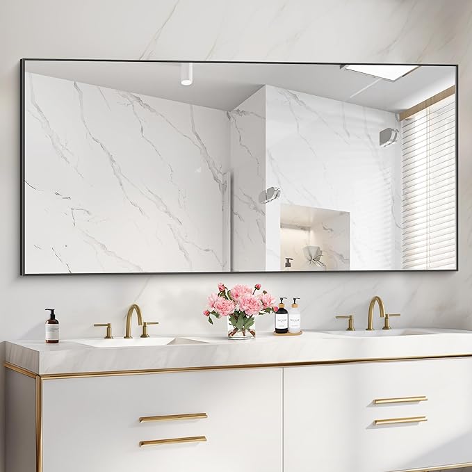 36x72inch Bathroom Mirror, Black Rectangle Mirror with Thin Metal Frame, Large Rectangular Wall Mirrors for Bathroom, Living Roomm, Hair Salon, Big Farmehouse Mirror Hang Horizontal/Vertical-CasaMuseHome