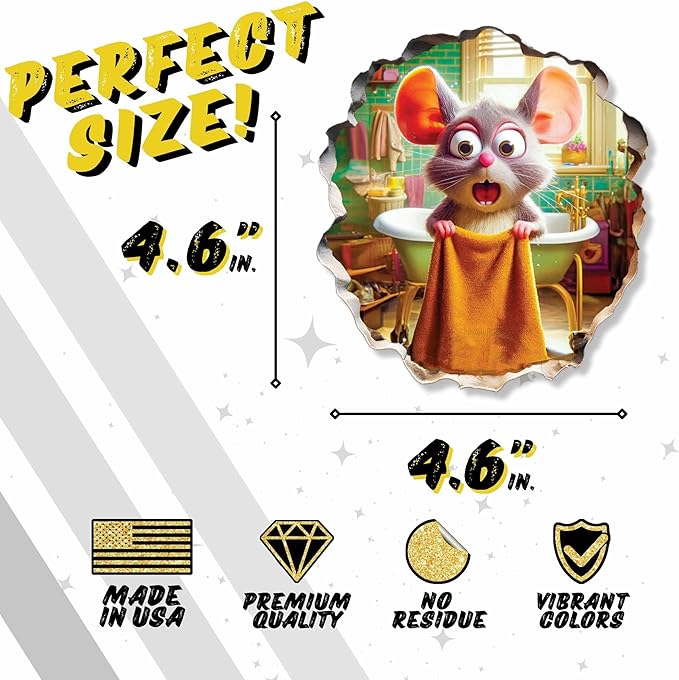 3D Mouse Sticker - Shower - Mousehole Wall Sticker Decal - Removable Bathroom Decor - Kids Room - Peel & Stick - Whimsical Home Decor - MICESTERPIECE-CasaMuseHome