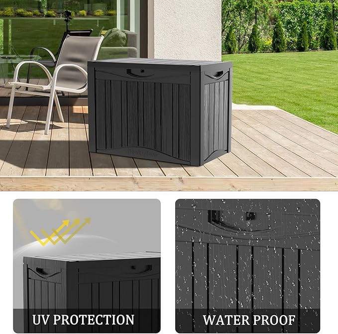 45 Gallon Lockable Resin Deck Box, Waterproof & UV-Resistant Outdoor Storage Box for Outdoor Cushion Storage, Garden Tools & Pool Accessories Storage, Black-CasaMuseHome