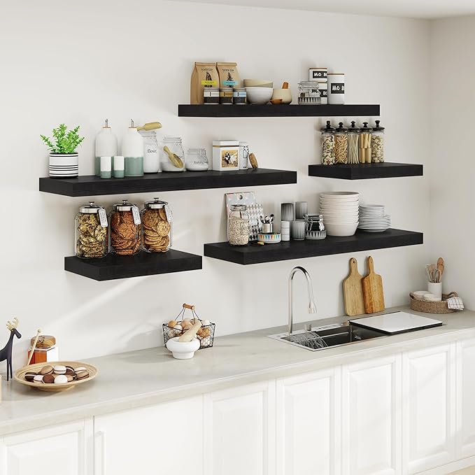 12" Deep Black Floating Shelves,Over Toilet Long Wall Mounted Modern Farmhouse 36 inches,Wall Shelves with Invisible Brackets for Bedroom, Bathroom, Living Room, Kitchen, Set of 1-CasaMuseHome