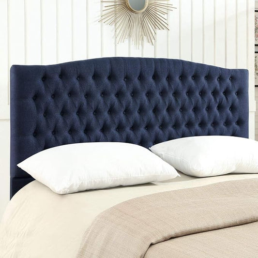 24KF Upholstered Tufted Button Linen Fabric Headboard,Comfortable Fashional Headboard King/CA King Size,Navy Blue-CasaMuseHome