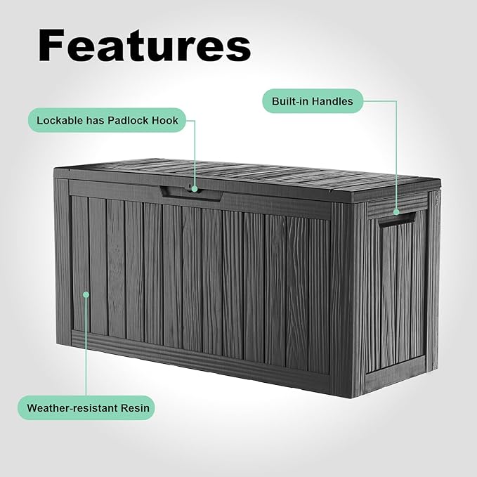 87 Gallon Deck Box Large Outdoor Storage for Patio Furniture,Outdoor Cushions,Garden Tools and Pool Supplies,Waterproof,Resin,Lockable(Black)-CasaMuseHome